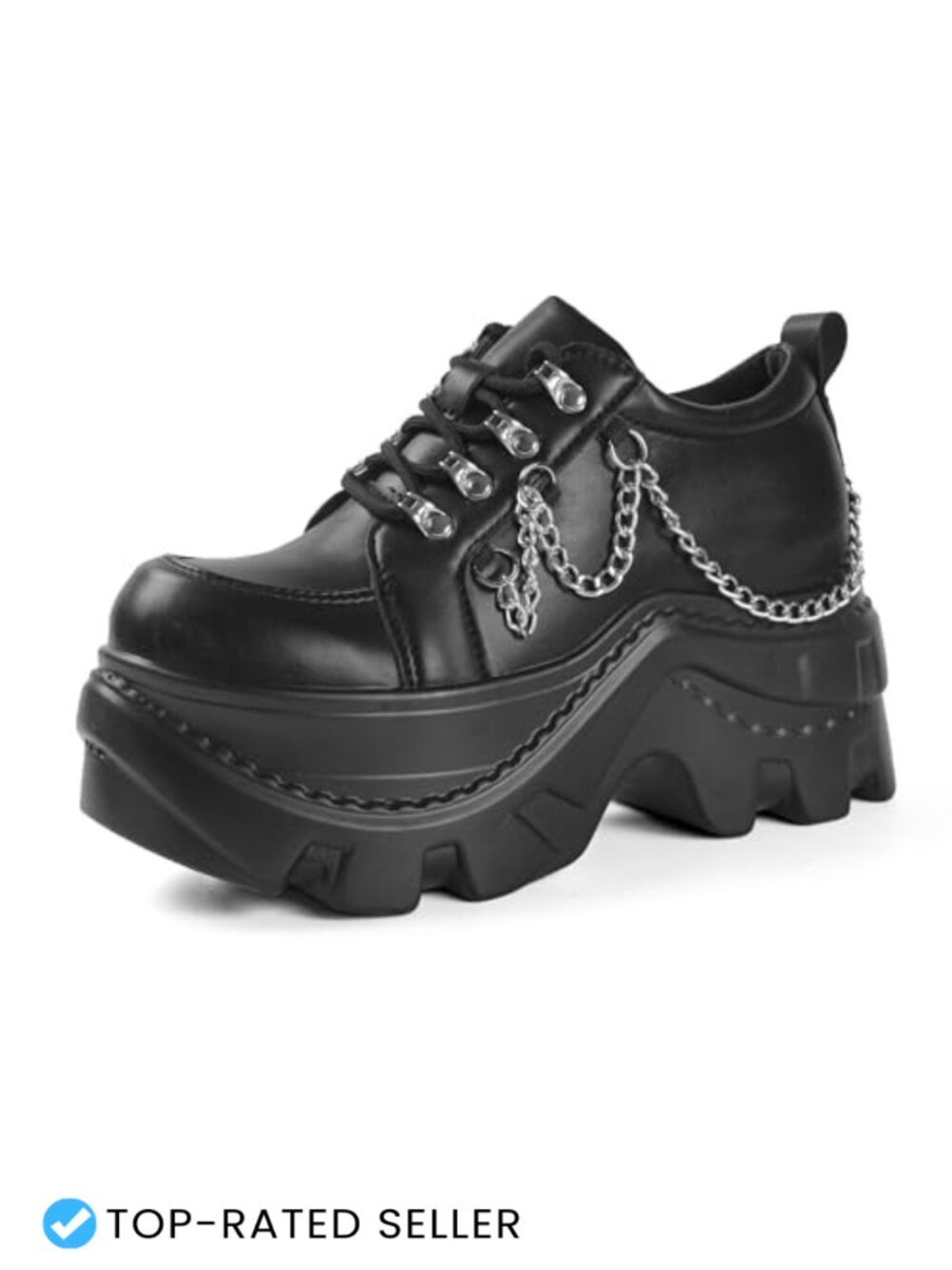 Faux Leather Platform Wedge Sneakers Chunky Y2K Chain Casual Shoes